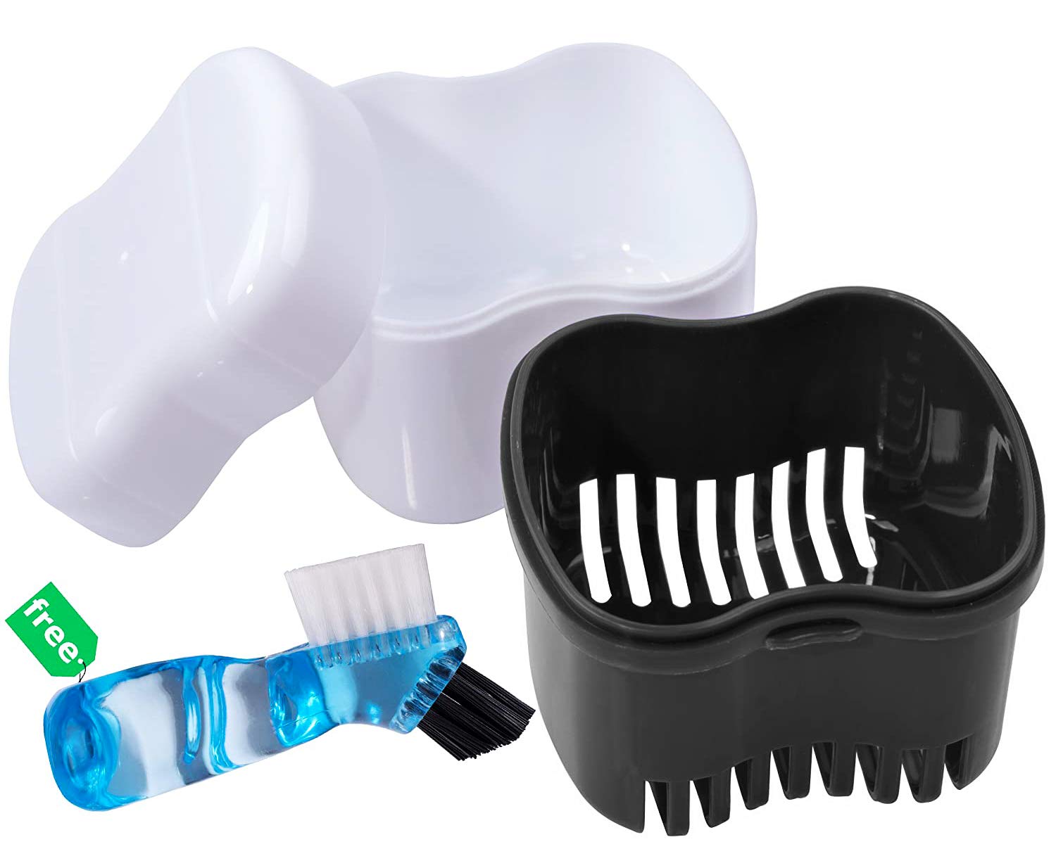 Denture Brush Retainer Case, Denture Case, Denture Cups Bath, Dentures Container with Basket Denture Holder for Travel, Mouth Guard Night Gum Retainer Container (black) : Beauty