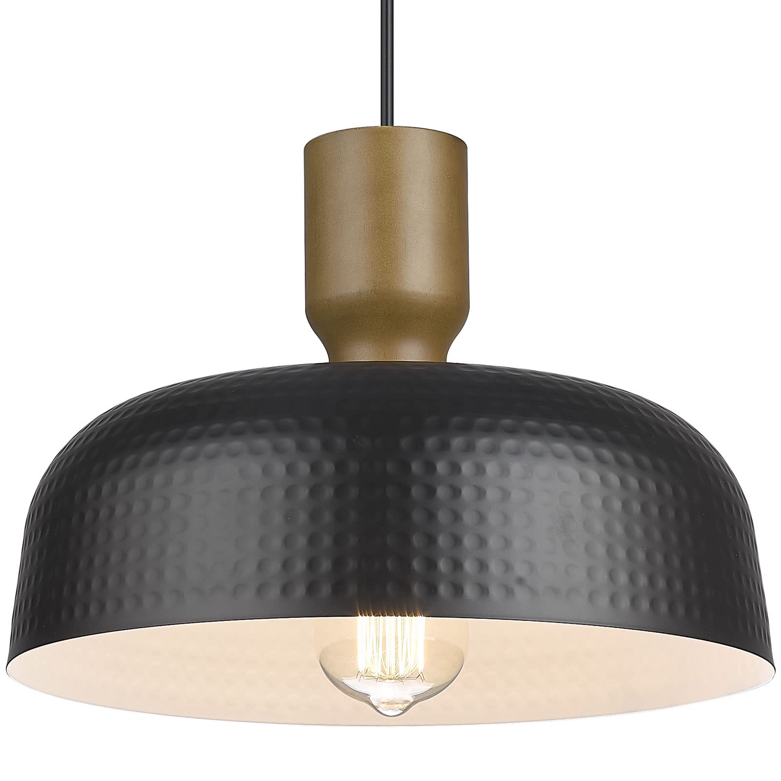 Photo 1 of Luminzone Farmhouse Pendant Lights, Adjustable Hanging Light Fixtures with Hammered Metal Shade, 12.4 inch Pendant Lighting for Kitchen Island, Black