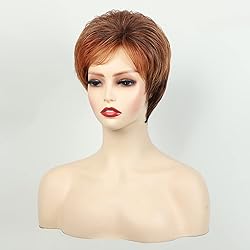TISHINING Short Orange Red Mixed Blonde Highlight