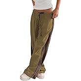 Hongsui Women's Wide Leg Pants Drawstring High Rise Side Striped Slouchy Palazzo Pants with Pockets