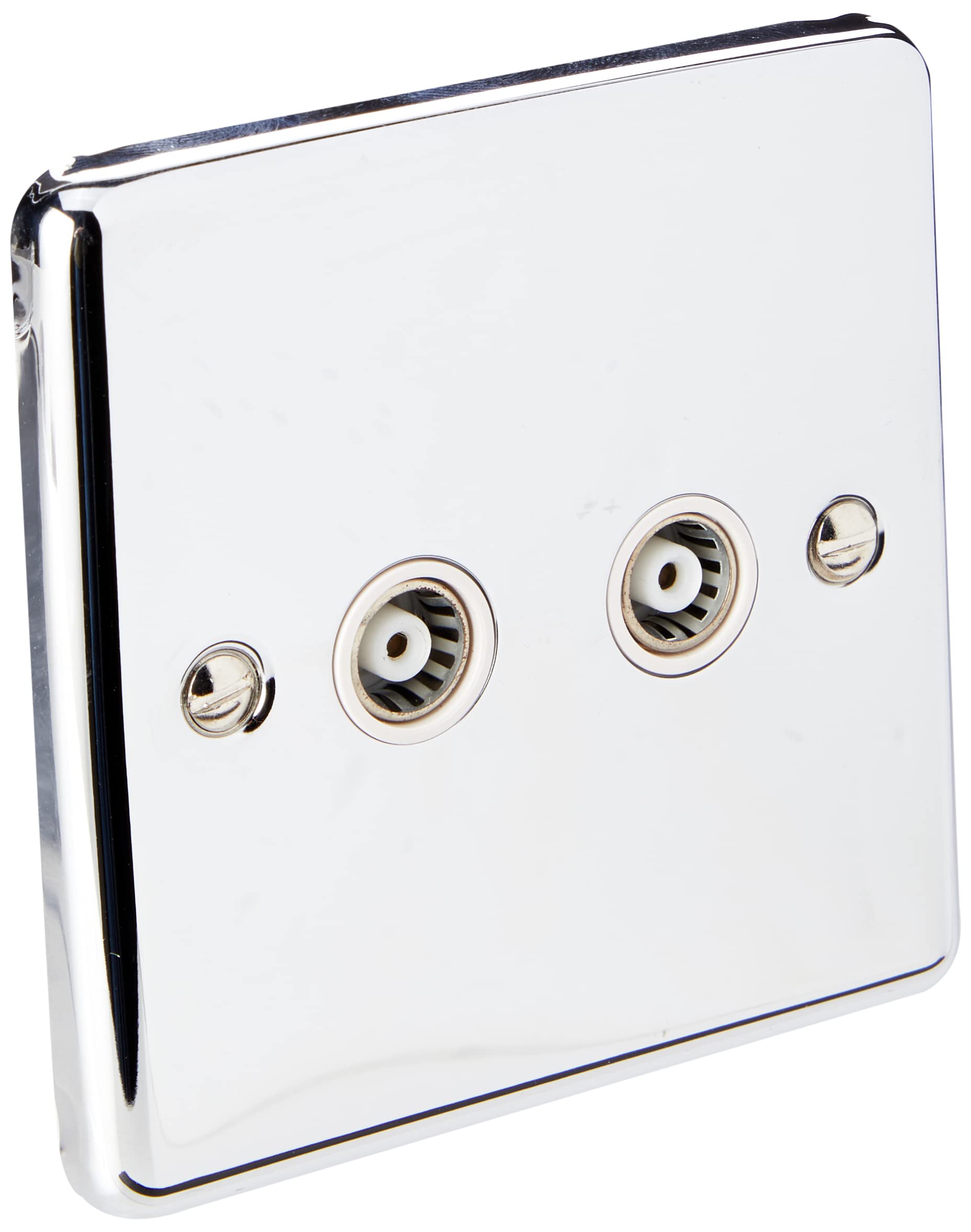 AET CPC2GTVWH Polished Chrome Classical TV White Insert-2 Gang Coaxial Female Socket, 240 V
