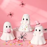 Yousoontic 3 Pcs Pink Halloween Ghost Figurines, Classic Style | Resin Ghost, Pastel Halloween Decor, Cute Ghost for Table, Tiered Trays, Mantels, Centerpieces, Halloween Decoration Indoor