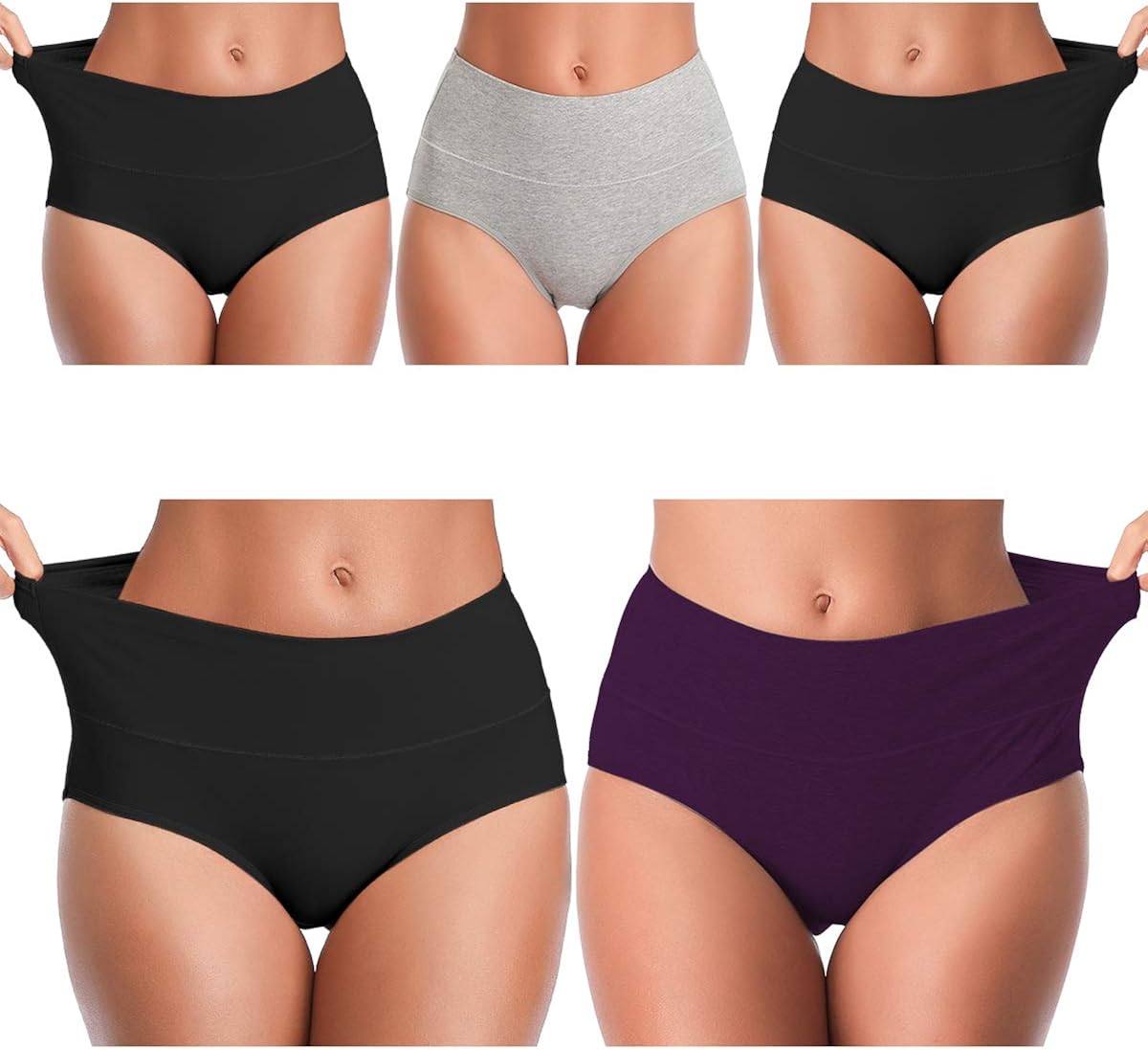 Womens Underwear,Cotton Mid Waist No Muffin Top Full Coverage Brief Ladies Panties Lingerie Undergarments for Women Multipack: Clothing