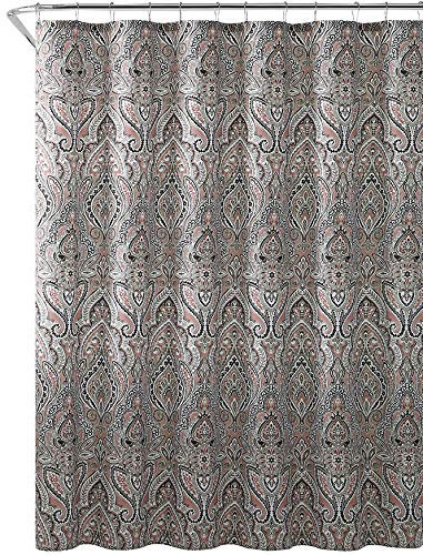 Coral Brown Beige Cloth Fabric Shower Curtain Floral Paisley