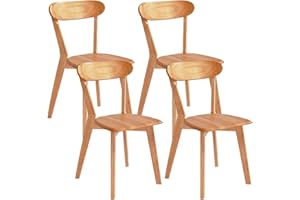 DELAVIN Soild Wood Dining Chairs Set of 4, Farmhouse Oak Wood Kitchen Chairs, Mid Century Modern Dining Room Chairs, Stackable Dining Chairs, Cherry