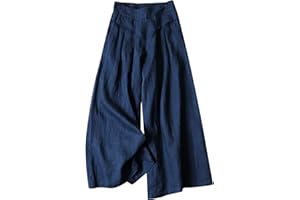 Gihuo Women' s Culottes Linen Blend Wide Leg Pants Elastic Waist Casual Palazzo Trousers with Pockets Capris
