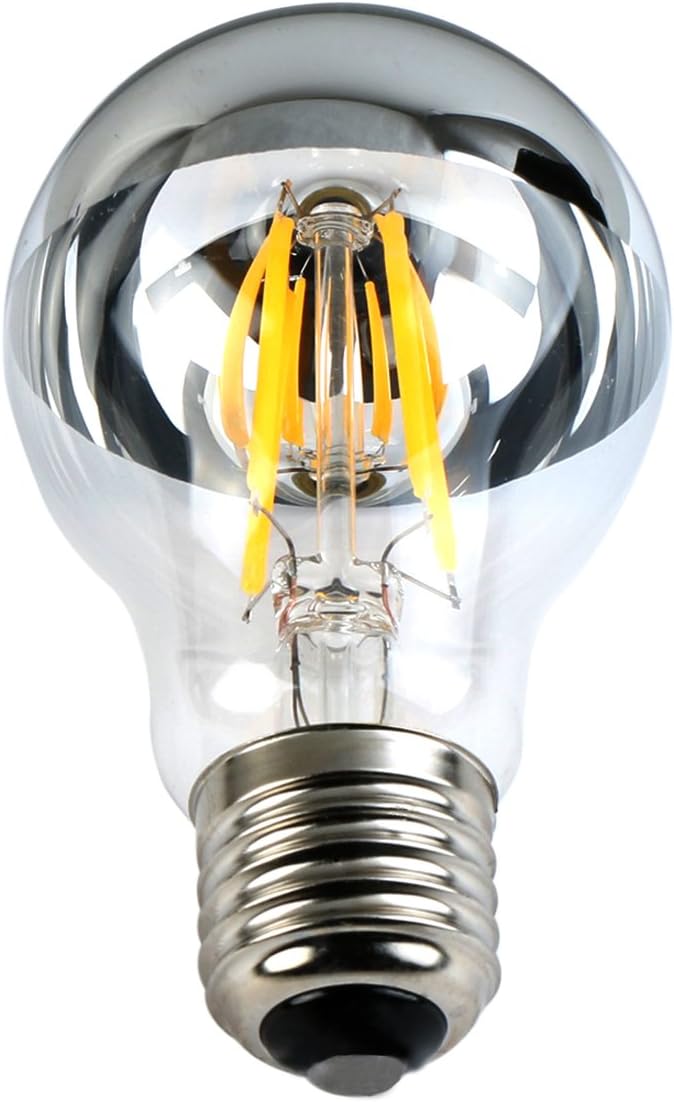 TOP YAO 4w A60 LED Filament Vintage Dimmable Bulb with Mirror Half Chrome Silver Globe Shape Bulb Energy Saving 2700k Warm White