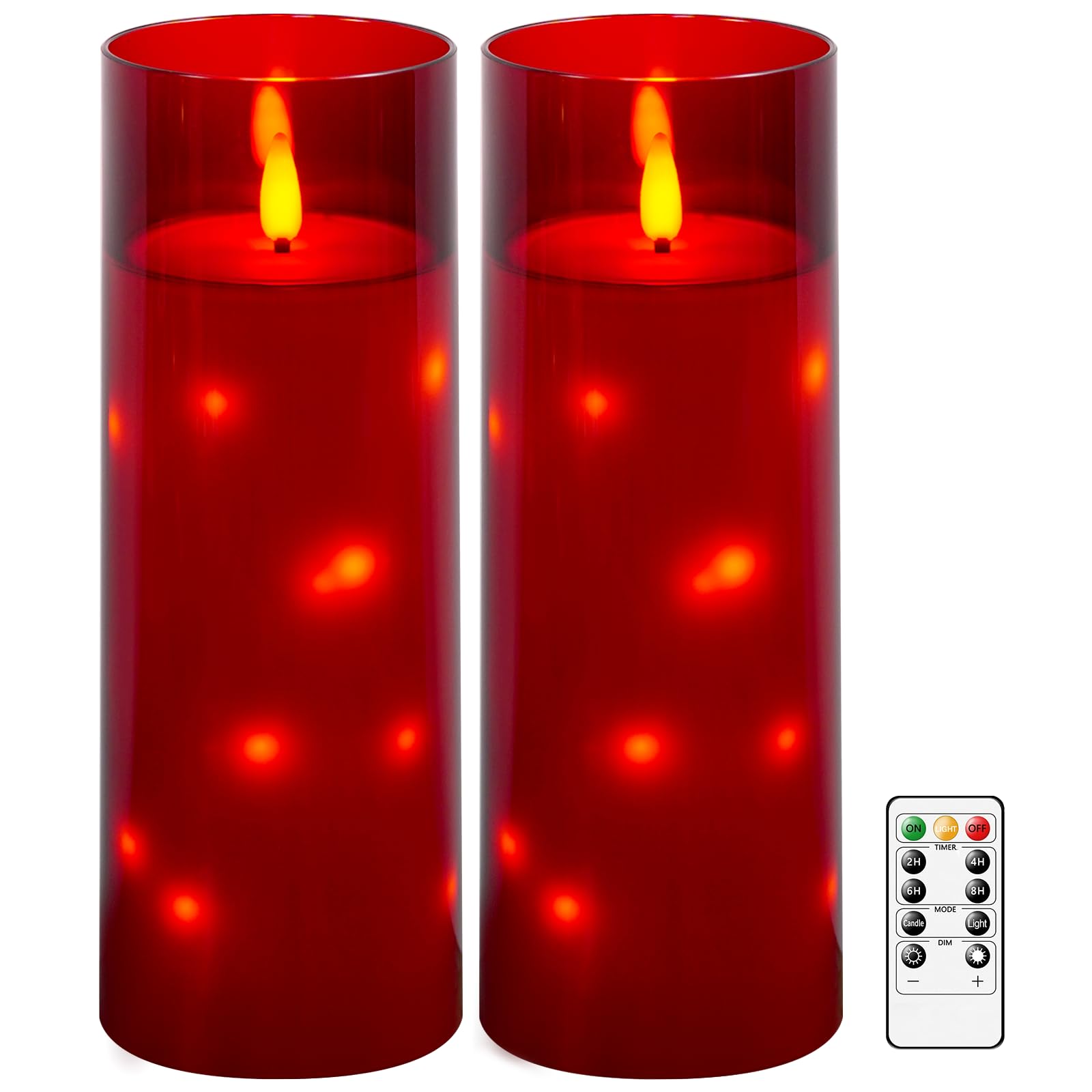 Photo 1 of kakoya 11" x 4" Large Outdoor Waterproof Flameless LED Candles with Remote and Timer,Acrylic Pillar Candles Battery Operated with Embedded Star String for Porch,Patio,Outdoor Decor,Set of 2(Red)