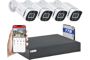 AIWIXEN 8CH H.265+ 3K Lite Wired CCTV Security Camera System with Human Vehicle Detection, 4X IP68 5MP Surveillance Camera for Indoor Outdoor, 1TB Hard Drive for 24-7 Recording, Remote Access