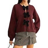 CHICWISH Women Velvet Bow-Embellished Knit Cardigan Trendy Fall Winter Crewneck Long Sleeve Button Sweater Coats