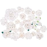 Sewroro Rose Flower Polymer Clay Charms, White Polymer Clay Floral Charms for DIY Craft Projects 1.57In Floral Pendants for Jewelry Making and Home Decor