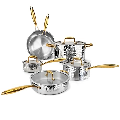 imarku Stainless Steel Pots and Pans Set, 10-Piece Tri-Ply