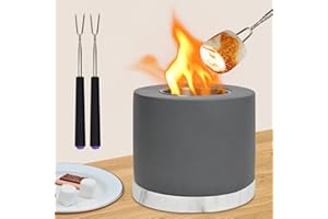 KUZKUZY Tabletop Fire Pit Bowl – Smokeless Indoor Smores Kit Tabletop Fireplace – Mini Portable Fire Pit for Table Outdoor Patio Balcony– Smores Maker Personal Concrete Fire Pit – 5" W x 4.15" H
