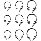 FLOGWE 16G 316L Spike Septum Rings Lip Rings Horseshoe Nose Rings, Rook Daith Helix Tragus Cartilage Earrings Hoop, Stainless Steel Lobe Lip Piercing for Women Men