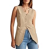 Cicy Bell Womens Button Down Suit Vests Casual Business V Neck Waistcoat Tops Summer Fitted Work Office Sleeveless Blazer