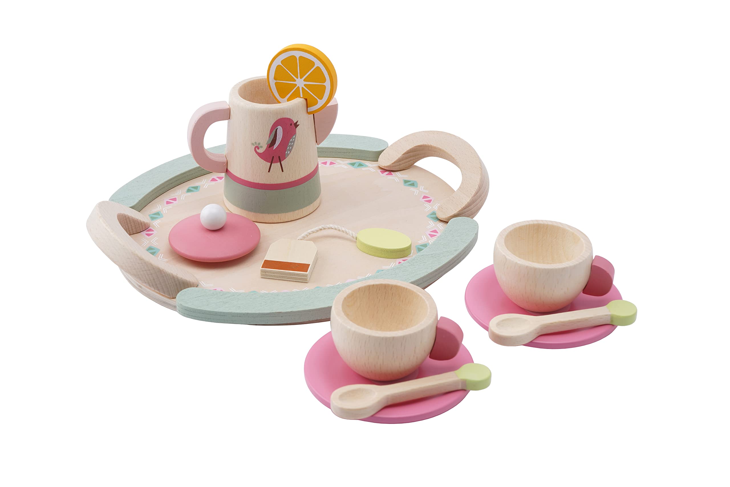 CGB Giftware | Little Tribe 10pc Pink Wooden Tea Set | Pretend Play Role Play Toy for Children | Age 3Years + | In Gift Box | GB06445