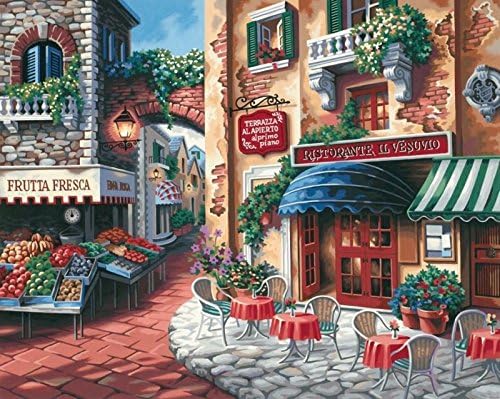Market Cafe Paint by Number Kit WITH FRAME. 32"Wx24"H (80cmx60cm)