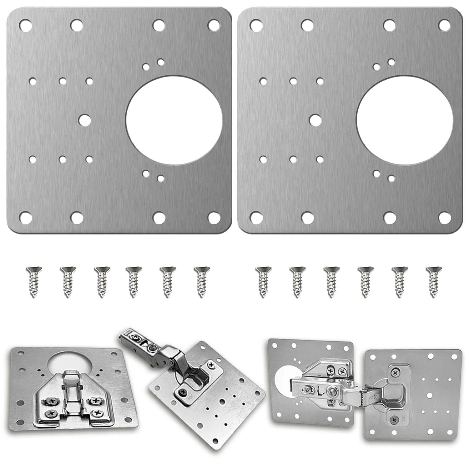 LECTNORE Hinge Repair Plate, 2Pcs Cabinet Brackets with Holes Stainless Steel Kitchen Plate 12Pcs Screws for Wardrobe Door, Cupboard Furniture and Reinforce