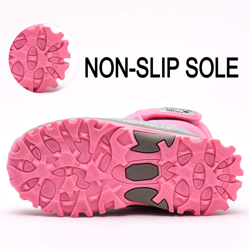 GRN Girls Boys Snow Boots Kids Winter Warm Waterproof Outdoor Slip Resistant Cold Weather Fur Lined Shoes (Toddler/Little Kid/Big Kid) Pink
