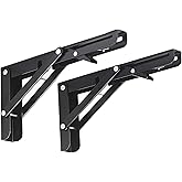 Jolitac Black Paint Folding Shelf Brackets 10” - Heavy Duty Metal Collapsible Shelf Bracket for Bench Table, Shelf Hinge Wall