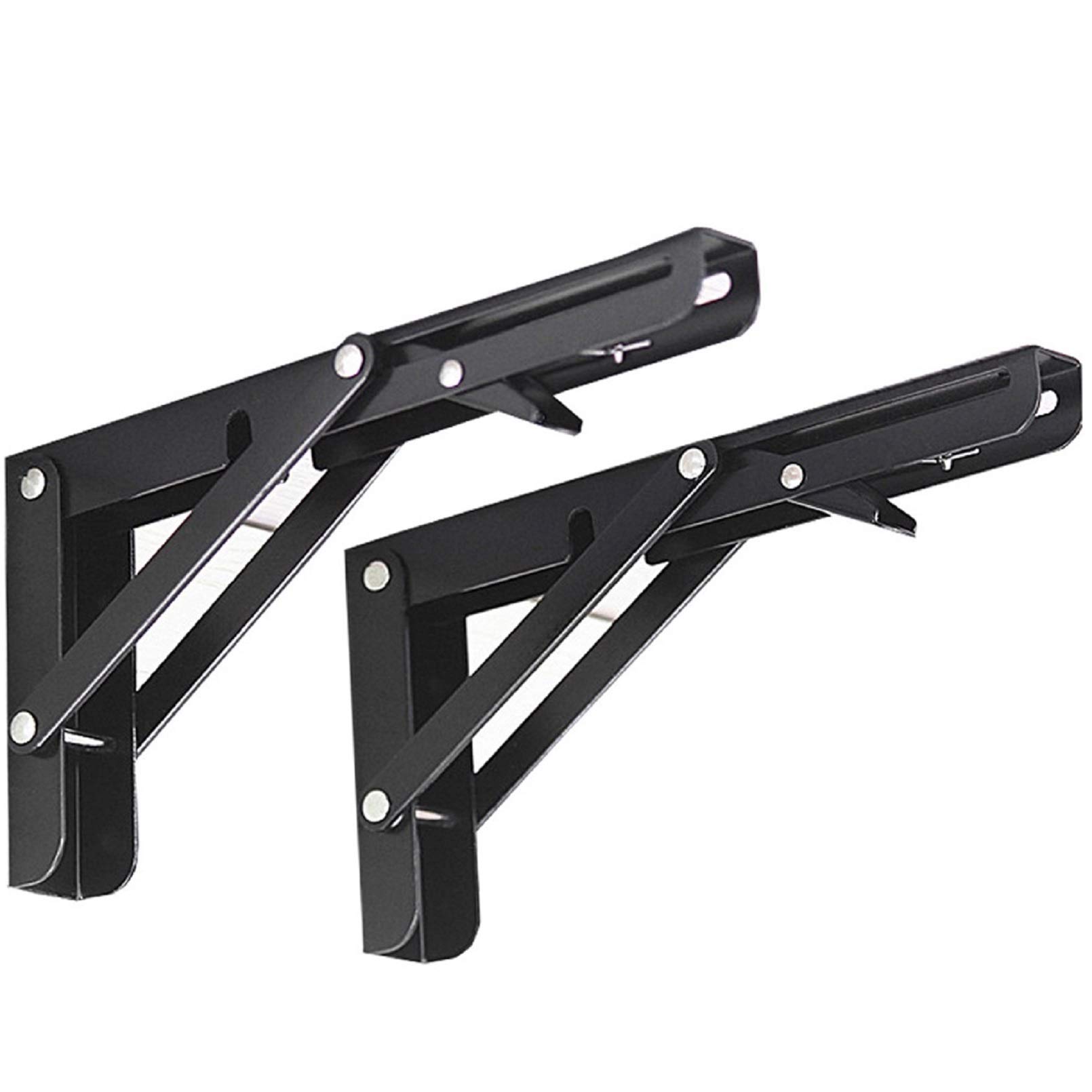 Photo 1 of Jolitac Black Paint Folding Shelf Brackets 10” - Heavy Duty Metal Collapsible Shelf Bracket for Bench Table, Shelf Hinge Wall Mounted Space Saving DIY Bracket, Max Load: 260 lb (10 Inch, 2PCS)