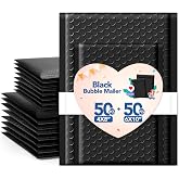 GSSUSA Black Bubble Mailers 4x8 &amp; 6x10 100 Pack, Self Seal Envelopes | Usable Sizes 4x7 and 6x9, Waterproof, Opaque, #000, Mailing Bags for Cards, Jewelry, Makeup, Small Business Orders