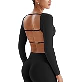 YEOREO Women's Backless Long Sleeve Adjustable Straps Seamless Crop T-Shirt