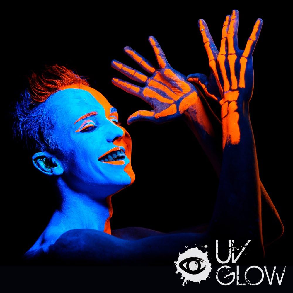 UV Glow Neon Face and Body Paint 10ml - Pack of 24, Pink, Orange, Red, Yellow, Green, Blue, Purple, White, 10 ml (Pack of 24) - Image 5
