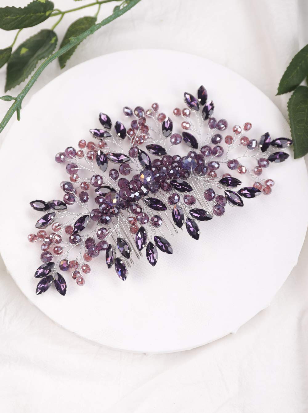 Anglacesmade Bridal Purple Crystal Hair Comb Amethyst Hair Piece Wedding Hair Accessories for Women and Girls (Purple) — image 1