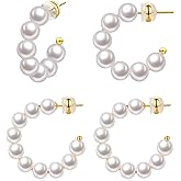 Pearl Hoop Earrings for Women Small Pearl Hoop Earrings Gold Plated Lightweight Open Large Circle Round Pearl Earrings Jewelry Birthday Gift for Women