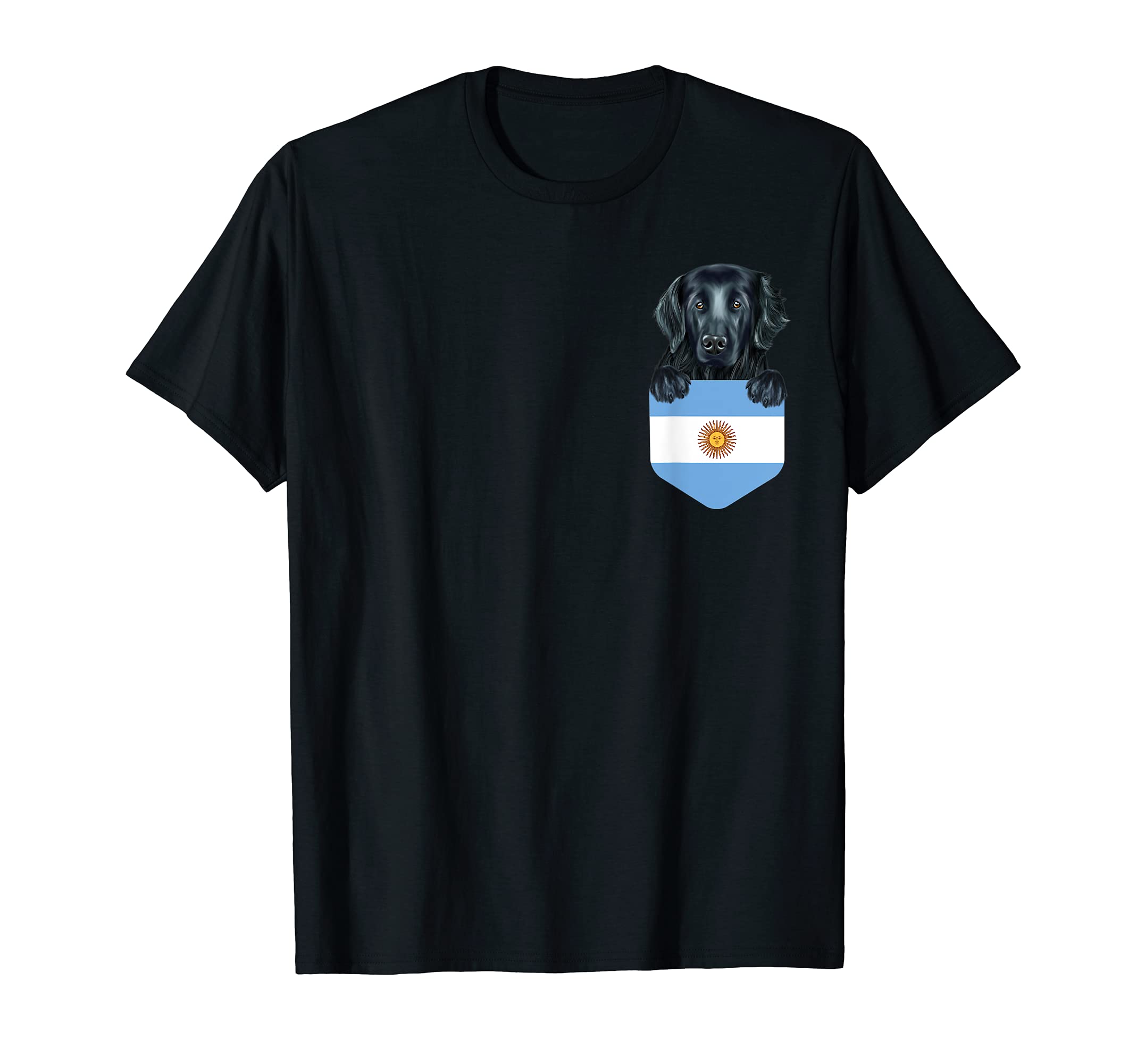 Argentina Flag Flat-Coated Retriever Dog In Pocket T-Shirt