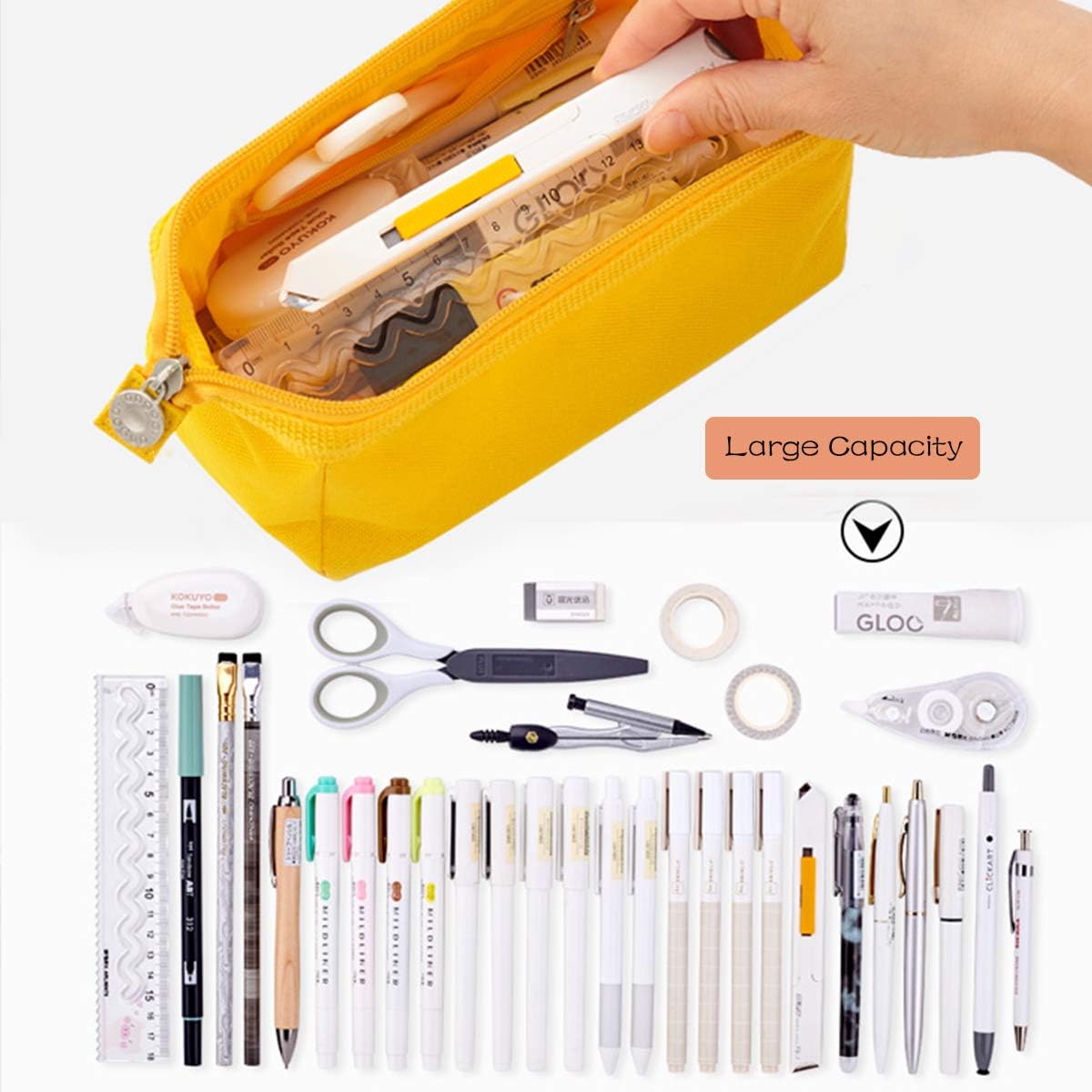 iSuperb Large Pencil Case Boys Pencil Bag Pouch Holder for Girls Portable Office Aesthetic Stationery Makeup Bag for Secondary School Teen Men Women Personalized Pen Bag(Yellow) - Image 5