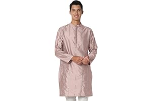 In-Sattva Men's Vertical Pleat Embroidered Banded Collar and Placket Kurta Tunic