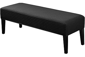 Lebaley Stretch Jacquard Ottoman & Bench Cover Removable Washable Slipcover for 42-54 inch Rectangular Benches, Bar Stools, and Dining Room Chairs (Fits 14-18" Wide),Black