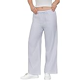 Keepyoga Women's Stripe Pajama Pants: 100% Cotton Thin Lightweight Loose Comfy Home & Lounge Pants with Pockets for Casual