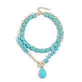 ONBRIG Boho Turquoise Necklaces for Women Gold Layered Necklaces for Women Chunky Turquoise Pendant Choker Necklace Turquoises Jewelry