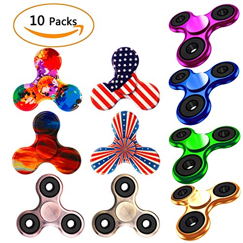 Fidget Spinner 10 Pack, EDC Hand Tri-Spinner Fidget Stress Relief Toys for Adults and Kids, All-in-one Design 2-3 Min Spins,Relieves your ADD ADHD Autism (10 Pack Mix)