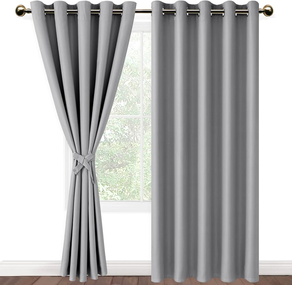 DWCN Silver Grey Blackout Curtains 66x90 Two Panels with Tiebacks