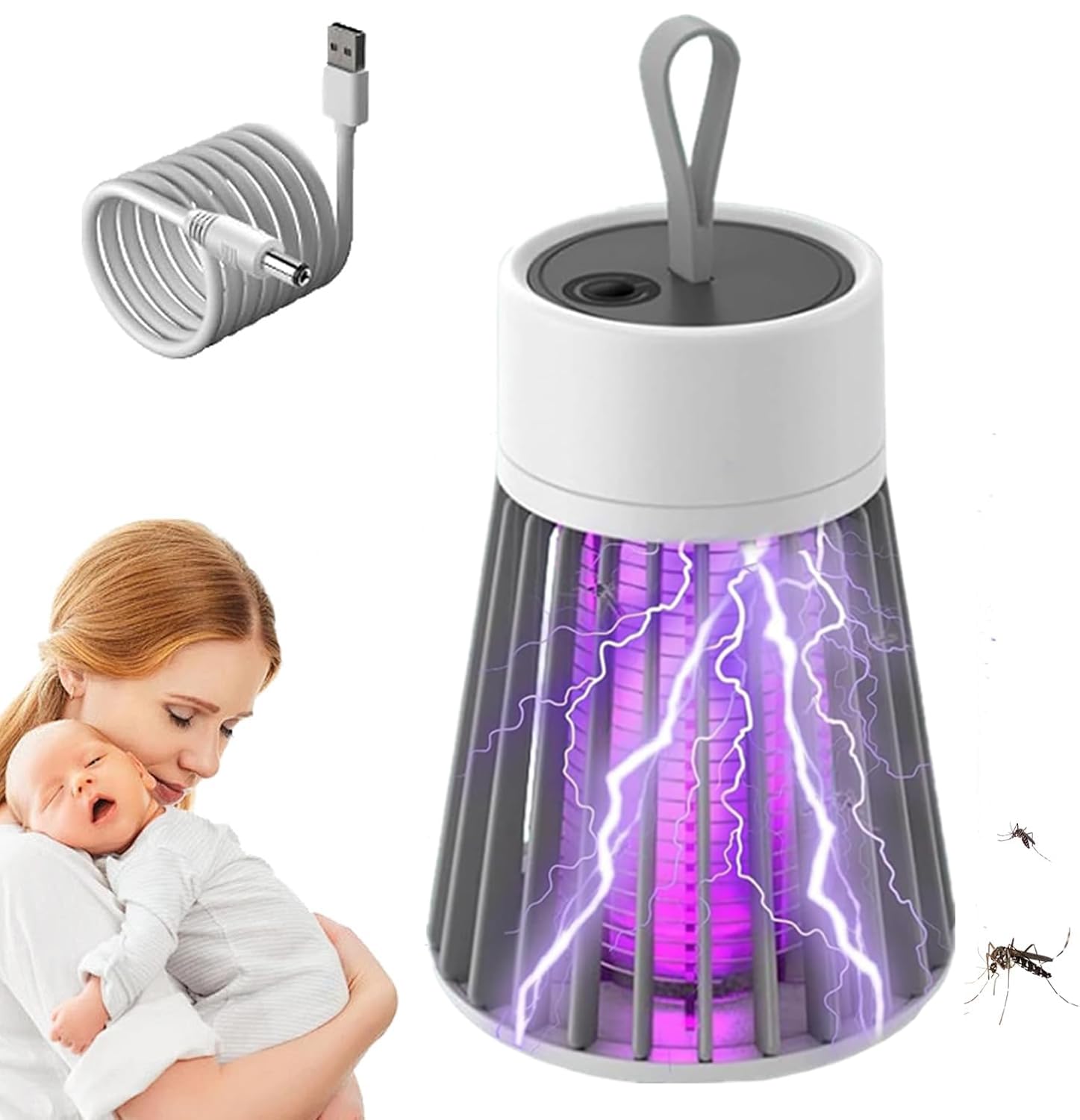 MozzGuard Mosquito Zapper, 2026 Moskito Lampe,Tragbar Mosquito Killer Lampe, Insektenvernichter Elektrisch Mit USB-Kabel,Mückenlampe für Drinnen DraußenInsektenvernichter Schlafzimmer (Grey)