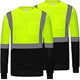 ProtectX High Visibility Shirts Hi Vis Long Sleeve Shirts for Men Women Reflective Class 2 Safety Shirts 2 Pack