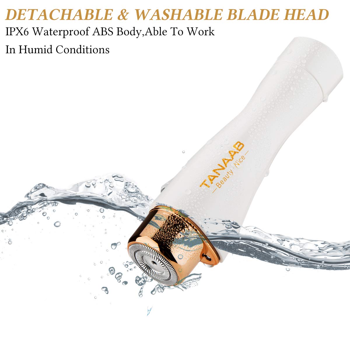 Facial Hair Removal for Women, TANAAB Painless Waterproof Smooth Facial Hair Remover Shaver Razor for Face Upper Lip Chin Cheeks Arm Built-in LED Light - White Gold