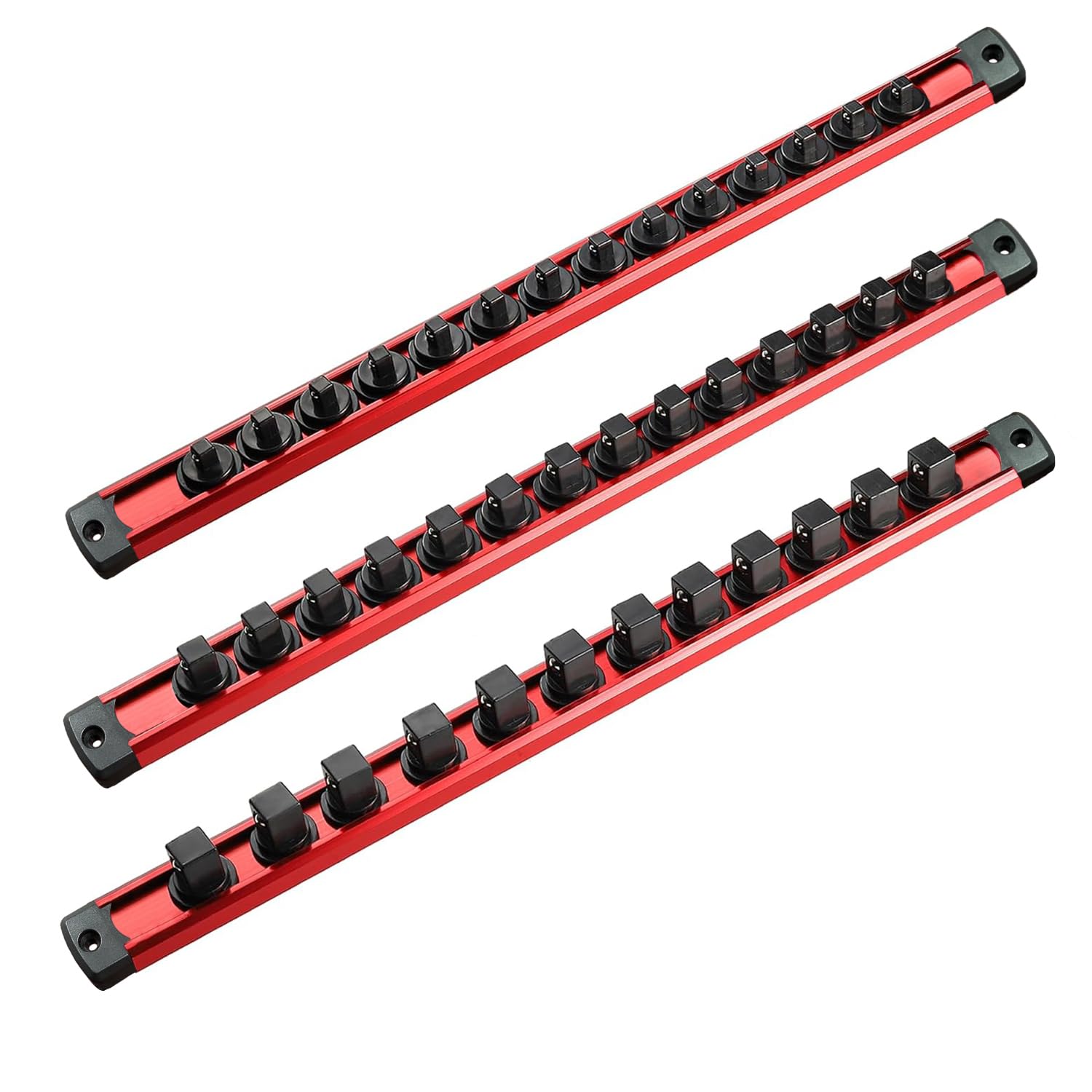ACEBON Magnetic Socket Organizer Set, 3PCS Aluminum Alloy Socket Rail, Heavy Duty Socket Holder, Socket Rack Kit 1/4-Inch x 14 Clips, 3/8-Inch x 14 Clips, 1/2-Inch x 12 Clips