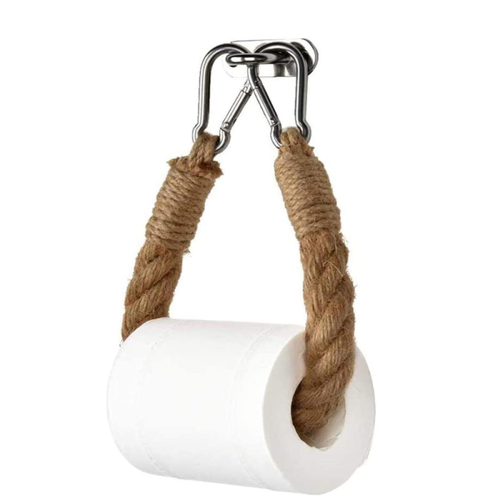 IUSOT Rope Toilet Roll Holder Wall Mounted, Loo Roll Holder, Novelty Toilet Paper Holder Wall-Mounted, Rustic Jute Toilet-Roll Holder with Metal Hook for Bathroom Fecoration