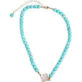 DIVA'S Turquoise 8mm Necklace with Mother Pearl Clover Detail