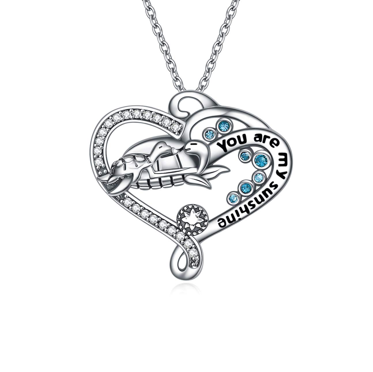 AOBOCO Ocean Theme Pendant Sterling Silver Sea Turtles Jewellery for Women Turtle Necklaces gifts for mom and daughter
