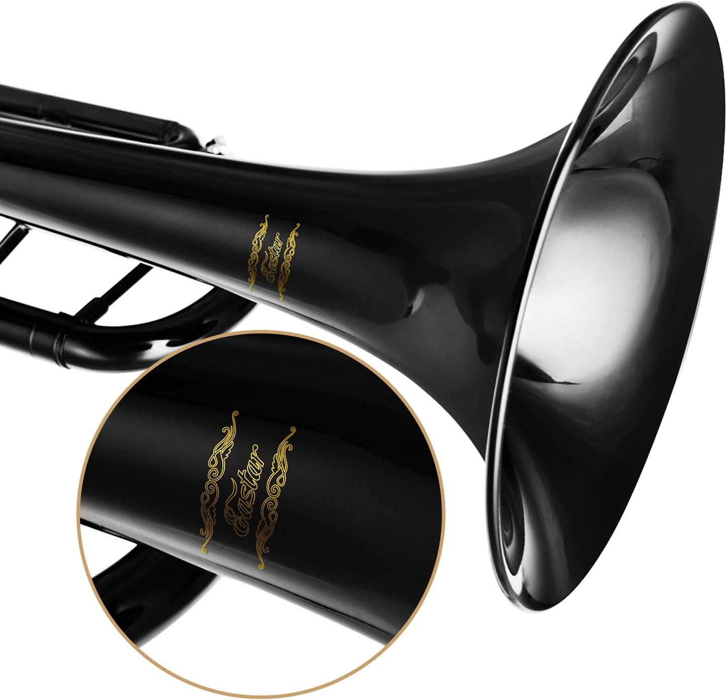 Eastar Standard Bb Black Trumpet Set for Student Beginner Brass Instrument with Hard Case, Gloves, 7 C Mouthpiece, Valve Oil and Trumpet Cleaning Kit, ETR-380B (Black): Musical Instruments