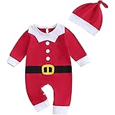 Newborn Baby My First Christmas Outfit Boy Girl Elf Santa Claus One Piece Romper Jumpsuit with Hat Infant Xmas Outfit (A Red 2, 0-3 Months)