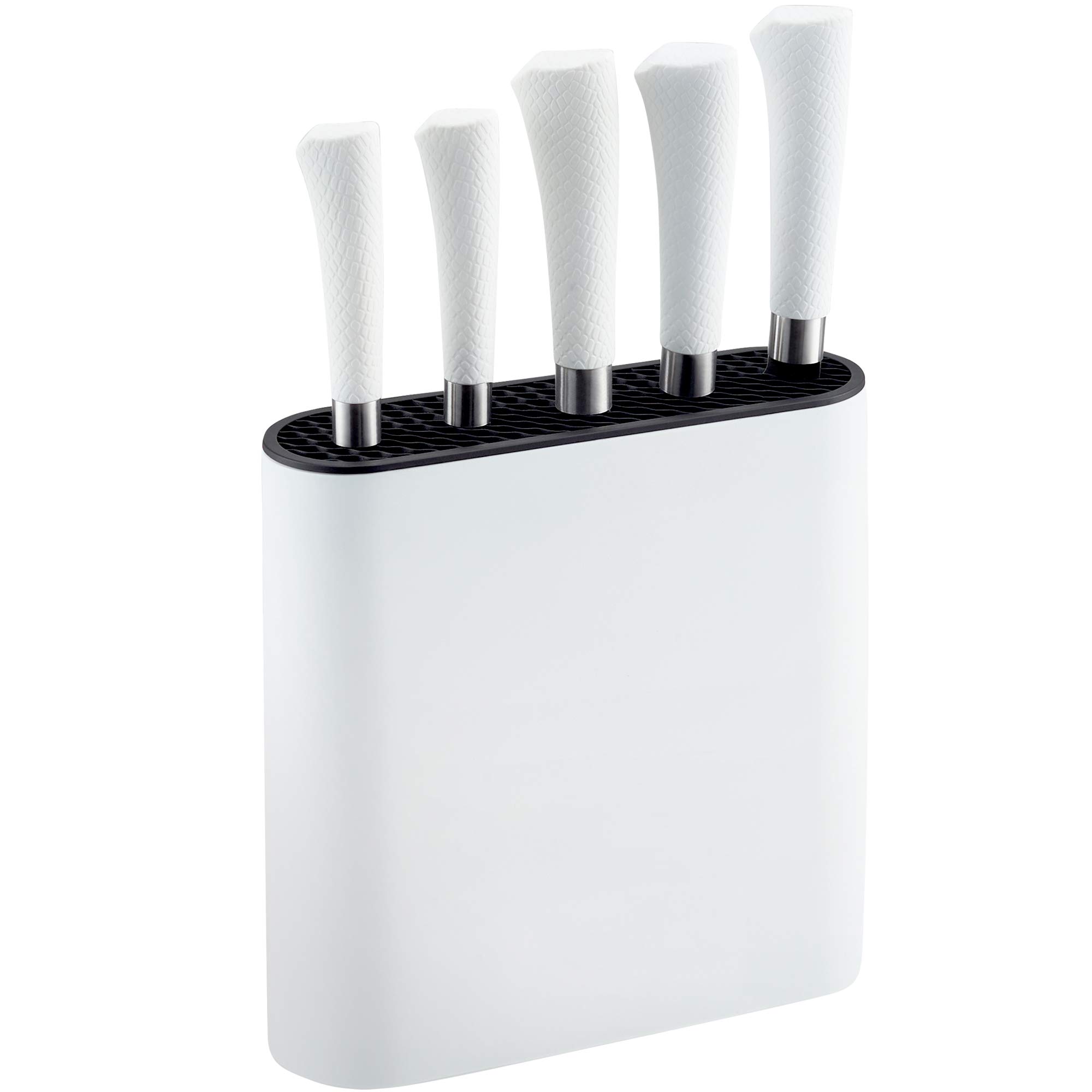 NETTA Kitchen Knife Set with Block - 6 Piece Stainless Steel Including Block - 5 Knives with Ergonomic Soft-Grip Handles and Safe-Storage Knife Holder - White