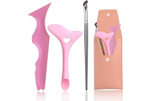 CEOYILER 3Pcs Eyeliner Stencil Reusable Silicone Eyeliner & Scythe Eyeliner Brush Auxiliary Mascara Shield Multipurpose Eye Makeup Tool Eyeshadow Applicator for Winged Eyeliner, Eyelashes, Lip Liner (Pink)