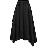 Belle Poque Women Vintage Skirt Asymmetrical Hem Flowy Maxi Skirts with Pockets